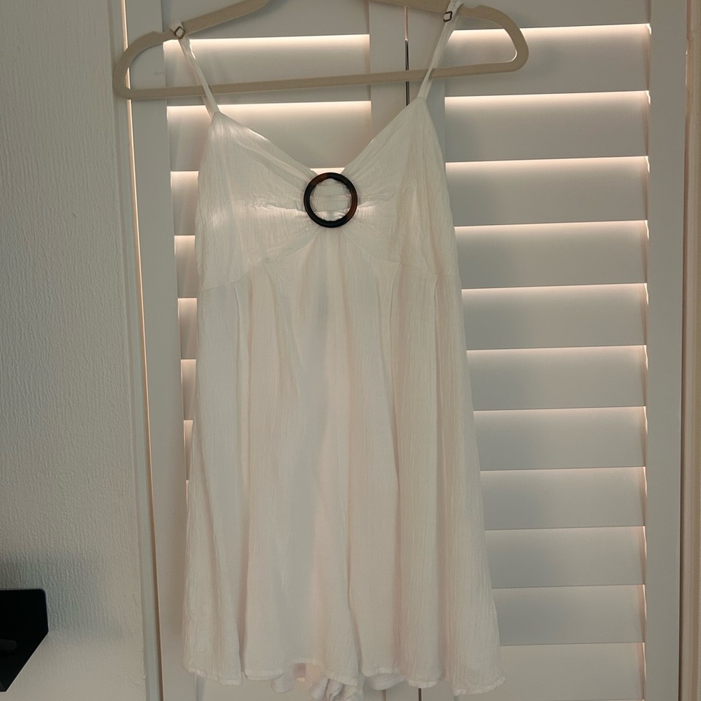 White Sleeveless Dress with Ring Detail